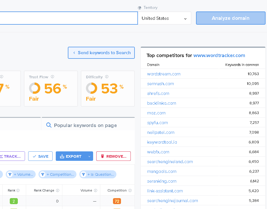 Wordtracker Competitors tool screengrab